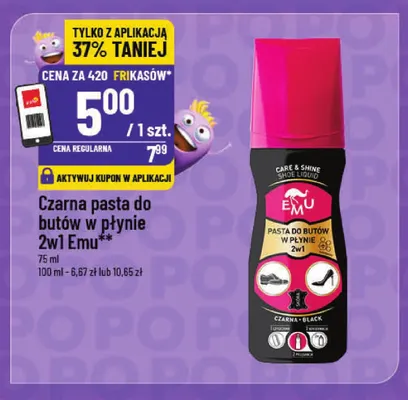 Czarna pasta do butów w płynie 2w1 Emu promocja w POLOmarket