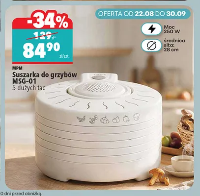 Suszarka do grzybów Mpm MSG-01 5 dużych tac promocja w Biedronka