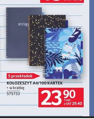 Kołozeszyt A4/100 kartek 5 przekładek Strigo promocja w Selgros