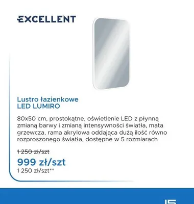 Lustro łazienkowe LED EXCELLENT Lumiro promocja w Blu Salony Łazienek