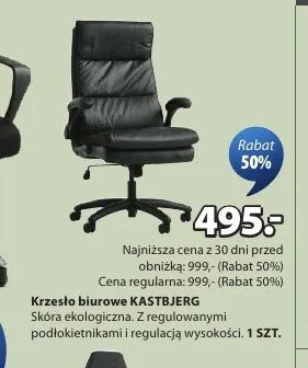 Krzesło biurowe KASTBJERG skóra ekologiczna z regulowanymi podłokietnikami i regulacją wysokości promocja w Jysk