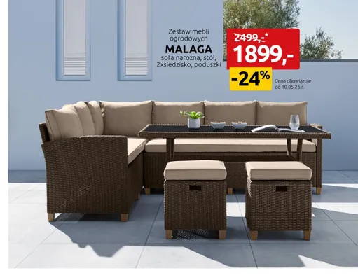 Zestaw mebli ogrodowych Malaga sofa narożna stół 2xsiedzisko poduszki promocja w Black Red White