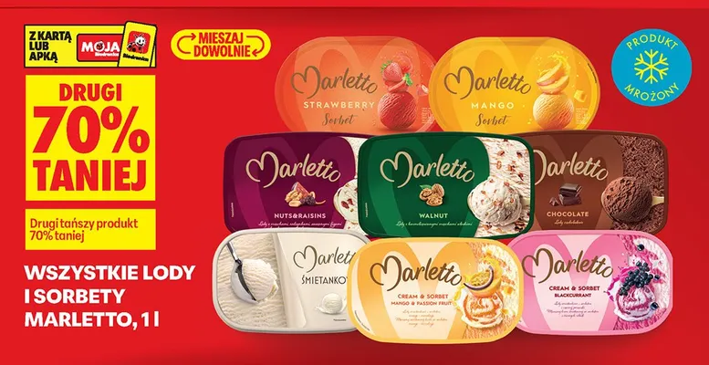 Lody i sorbety Marletto różne smaki promocja w Biedronka