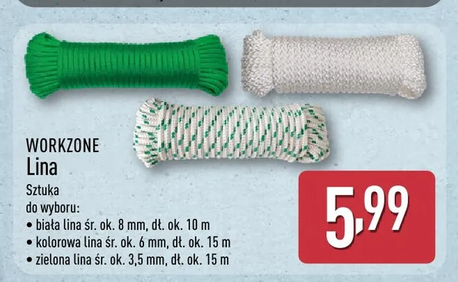 Lina biała Workzone śr. ok. 8 mm dł. ok. 10 m promocja w Aldi
