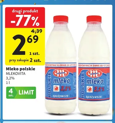 Mleko polskie Mlekovita 3,2% promocja w Intermarche