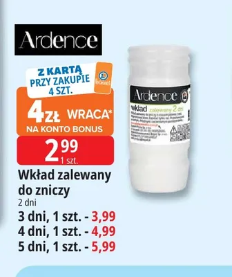 Wkład zalewany do zniczy Ardence 2 dni promocja w Leclerc