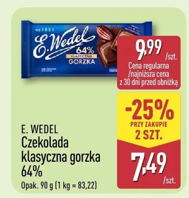 Czekolada klasyczna gorzka 64% promocja w Aldi