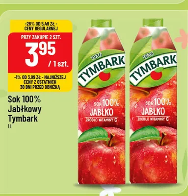 Sok Jabłkowy Tymbark 100% promocja w POLOmarket