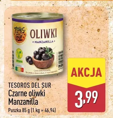 Czarne oliwki Manzanilla Tesoros del Sur promocja w Aldi