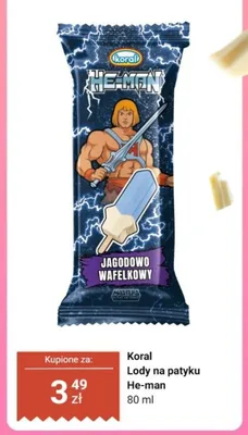 Lody na patyku Koral He-man jagodowo-wafelkowe promocja w Dino