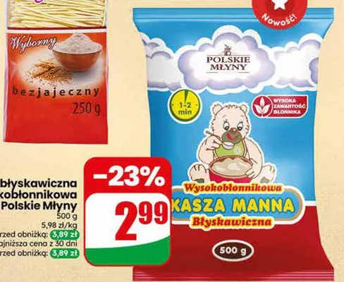 Kasza manna błyskawiczna wysokobłonnikowa Polskie Młyny promocja w Dino