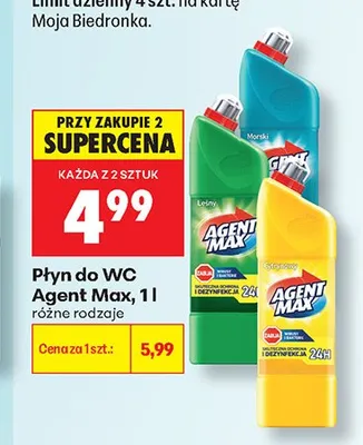 Płyn do WC Agent Max Morski promocja w Biedronka