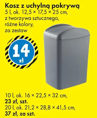 Kosz z uchylną pokrywą 20 l promocja w Tedi