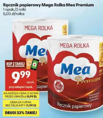 Ręcznik papierowy Mega Rolka Mea Premium promocja w Delikatesy Centrum