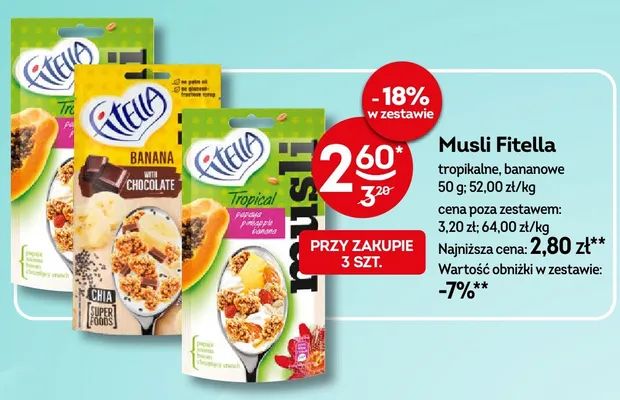Musli Fitella bananowe z czekoladą promocja w Żabka