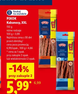 Kabanosy XXL wieprzowe Pikok promocja w Lidl