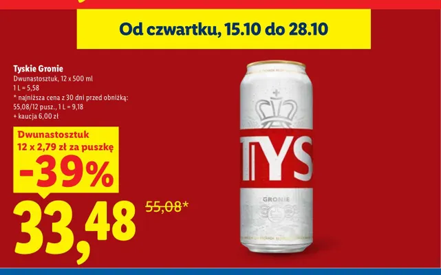 Piwo Tyskie Gronie 12-pak 500 ml promocja w Lidl