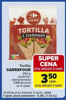 Tortilla z ziarnami, pszenna, wieloziarnista promocja w Carrefour Express