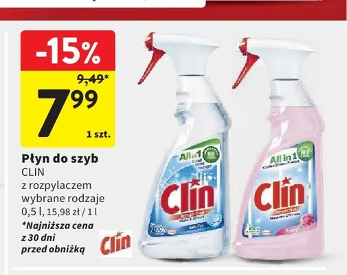 Płyn do szyb Clin z rozpylaczem promocja w Intermarche