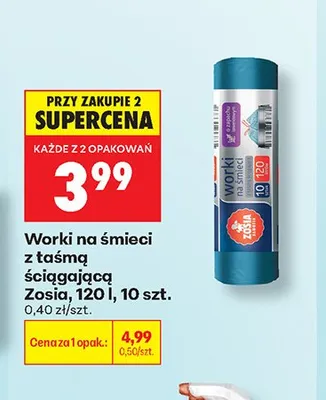Worki na śmieci z taśmą ściągającą Zosia 120 l promocja w Biedronka