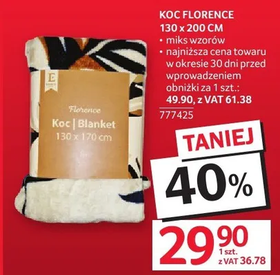 Koc Florence 130 x 200 cm promocja w Selgros