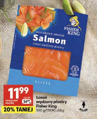 Łosoś wędzony plastry Fisher King promocja w Delikatesy Centrum