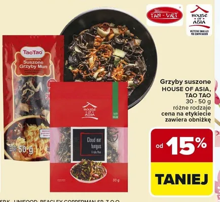 Grzyby suszone Tao Tao promocja w Carrefour Market