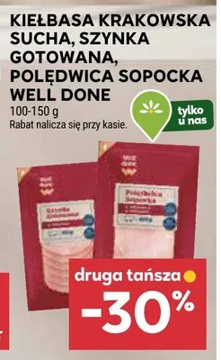 Kiełbasa krakowska sucha, szymka gotowana, podwawelska sopocka well done druga tańsza -30% promocja w Stokrotka