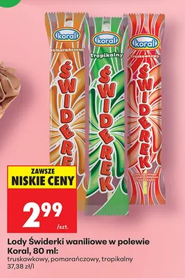 Lody świderki waniliowe w polewie truskawkowy promocja w Biedronka