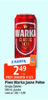 Piwo Warka Jasne Pełne promocja w Leclerc
