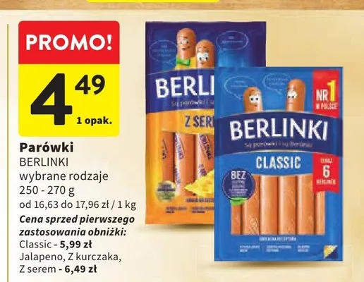 Parówki Berlinki Z kurczaka promocja w Intermarche