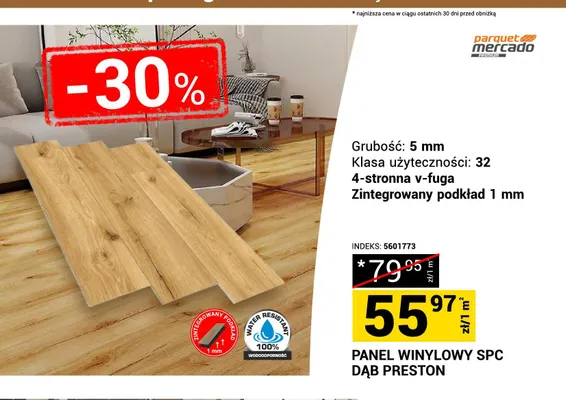 Panel winylowy Spc Dąb Preston Parquet Mercado promocja w Merkury Market