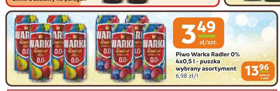 Piwo bezalkoholowe Warka Radler Grejpfrut z pomarańczą 4-pak promocja w Gama