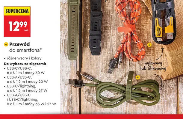 Przewód do smartfona USB-A/USB-C i USB-C/lightning Wild Trek promocja w Biedronka