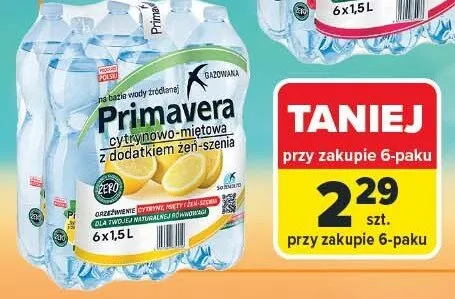 Napój smakowy Primavera cytrynowo-miętowa z dodatkiem żeń-szenia 6-pak promocja w Carrefour