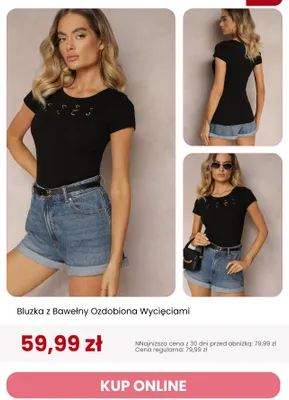 Bluzka z bawełny ozdobiona wycięciami Renee promocja w Renee