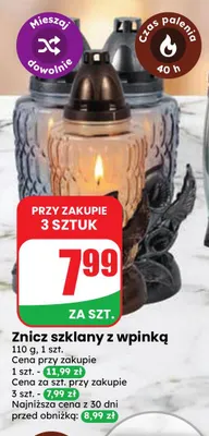 Znicz szklany z wpinką promocja w Dino