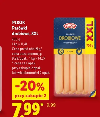 Parówki drobiowe XXL Pikok promocja w Lidl