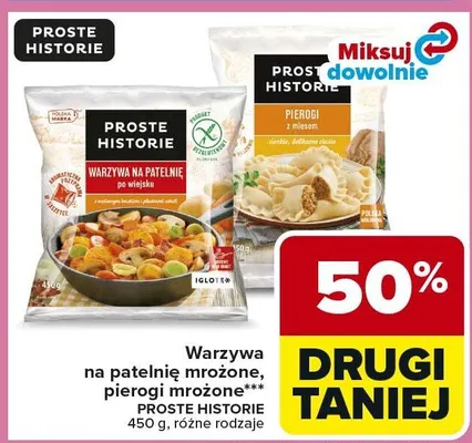 Warzywa na patelnię mrożone, pierogi mrożone różne rodzaje promocja w Carrefour Market