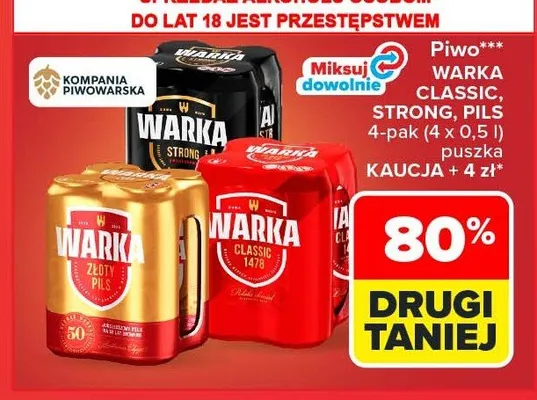 Piwo Warka Strong 4-pak promocja w Carrefour Market