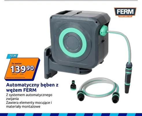 Automatyczny bęben z wężem FERM 15m promocja w Action