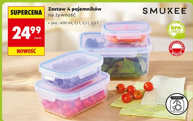 Zestaw 4 pojemników na żywność promocja w Biedronka
