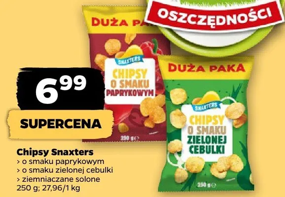 Chipsy o smaku paprykowym, o smaku zielonej cebulki, ziemniaczane solone promocja w Netto
