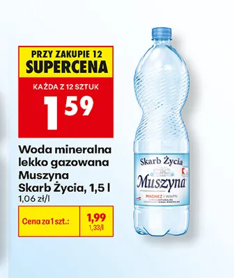 Woda mineralna lekko gazowana Muszyna Skarb Życia promocja w Biedronka