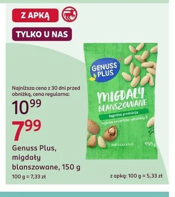 Migdały blanszowane Genuss Plus promocja w Rossmann