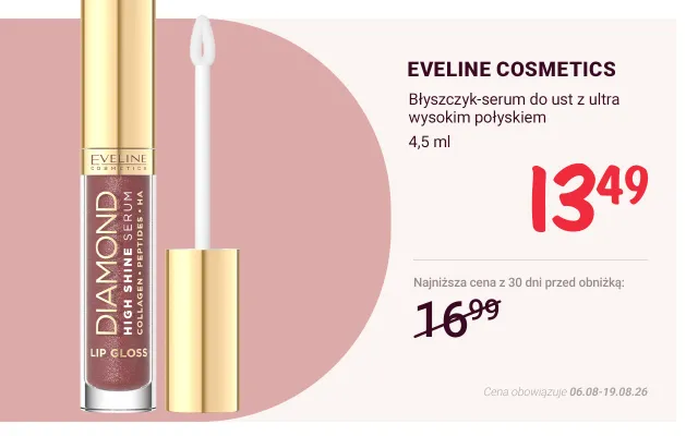 Błyszczyk-serum do ust Eveline Cosmetics z ultra wysokim połyskiem promocja w Rossmann