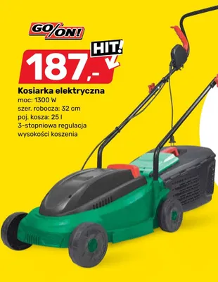Kosiarka elektryczna Go/On! 1300W szer. robocza 32cm poj. kosza 25l 3-stopniowa regulacja wysokości koszenia promocja w Bricomarche