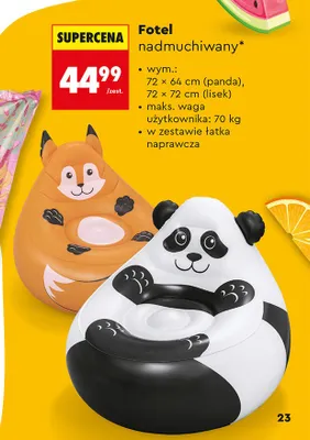 Fotel nadmuchiwany lisek 72x72cm promocja w Biedronka
