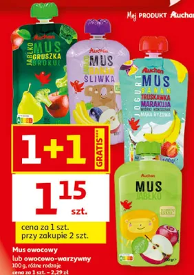 Mus owocowy lub owocowo-warzywny 100g, różne rodzaje promocja w Auchan