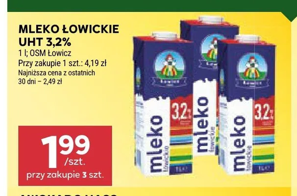 Mleko Łowickie UHT 3,2% promocja w Stokrotka
